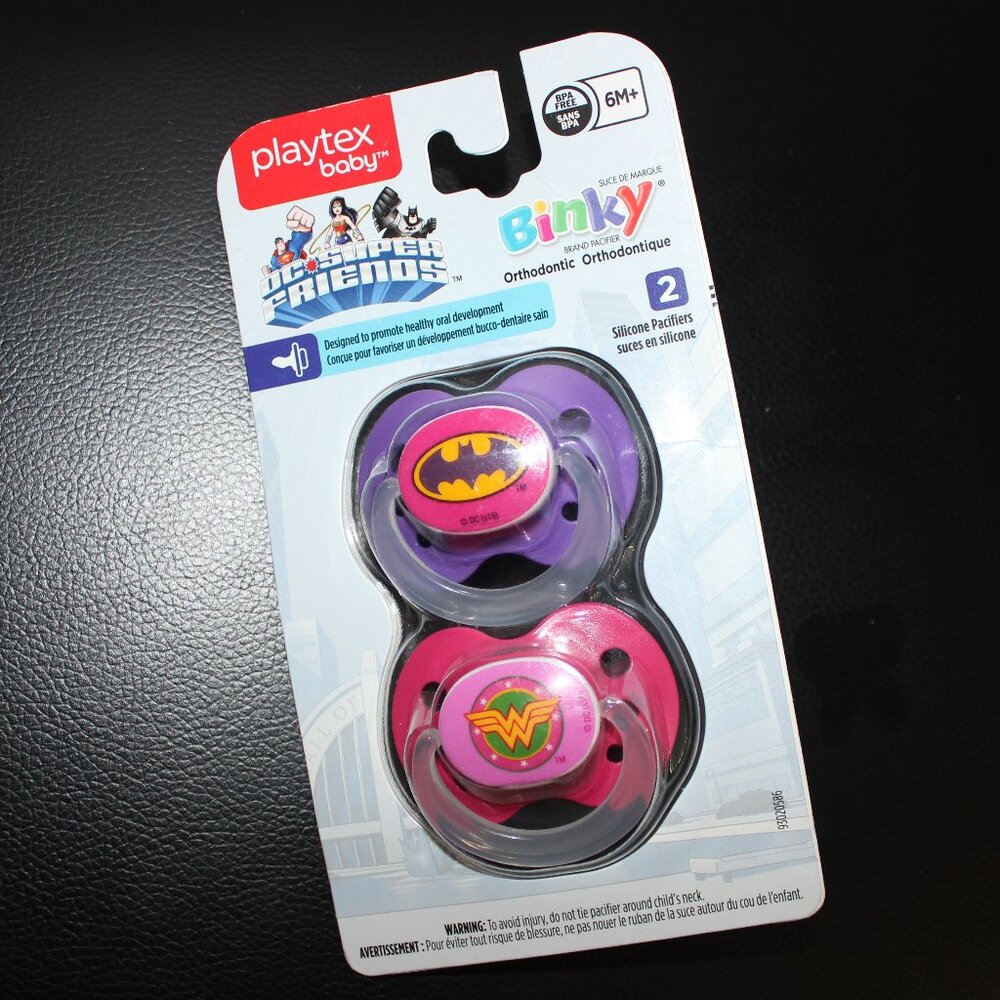 FREE WITH ANY BUY❤️Playtex Baby BINKY D.C Super Friends 2-pack Silicone Pacifier